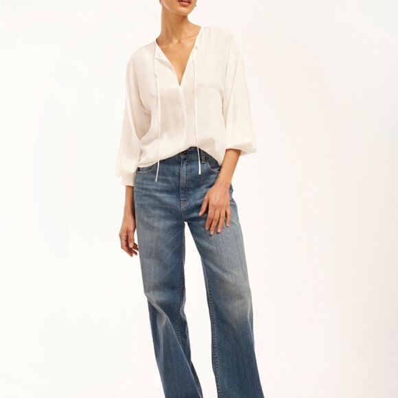Equipment Hailey Cream Silk Sheer Long Sleeve Top | Size XXS - Picture 1 of 11